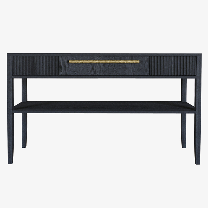 Дизайнерская Консоль с полкой и ящиком Primo Черный дуб Черный Золотой в Саратове | Loft Concept 