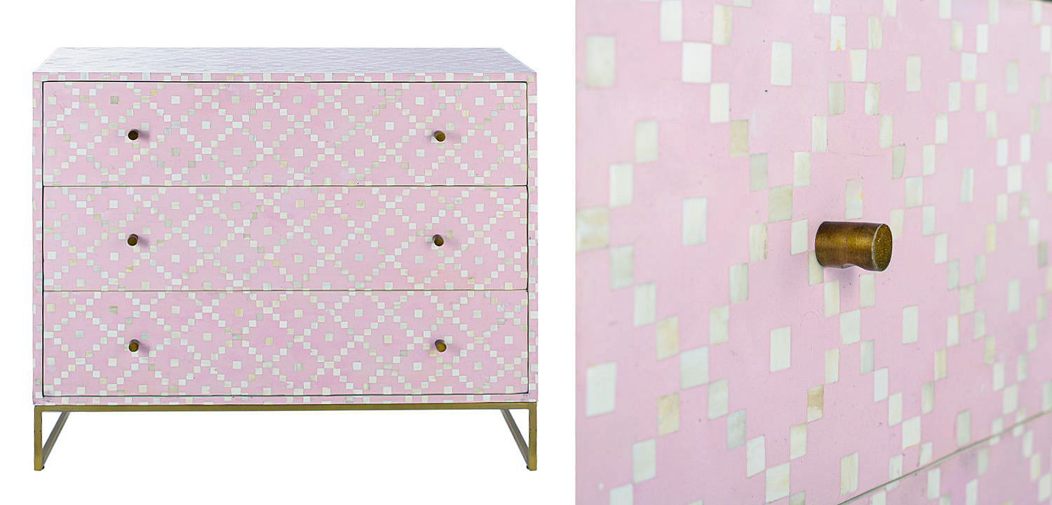 Комод инкрустация костью Pink Indian Bone Inlay 3 drawer Розовый Комод инкрустация костью Pink Indian Bone Inlay 3 drawer Розовый - Loft-Concept в Саратове