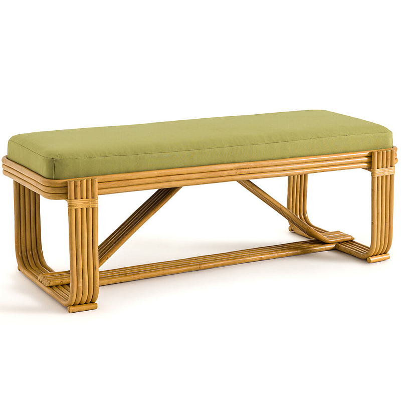 Скамья из ротанга с подушкой Mattia Rattan Bench Древесина Зеленый Скамья из ротанга с подушкой Mattia Rattan Bench Древесина Зеленый в Саратове | Loft Concept