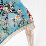 Стул из массива бука бирюзовый с изображением птиц и цветов Turquoise Beige Chinoiserie Birds Garden Chair варинант исполнения - 4 | Loft Concept в Саратове