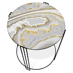 Стол журнальный круглый с серой столешницей из стекла на 4-х черных ножках Gray and Gold Marble варинант исполнения - 2 | Loft Concept в Саратове