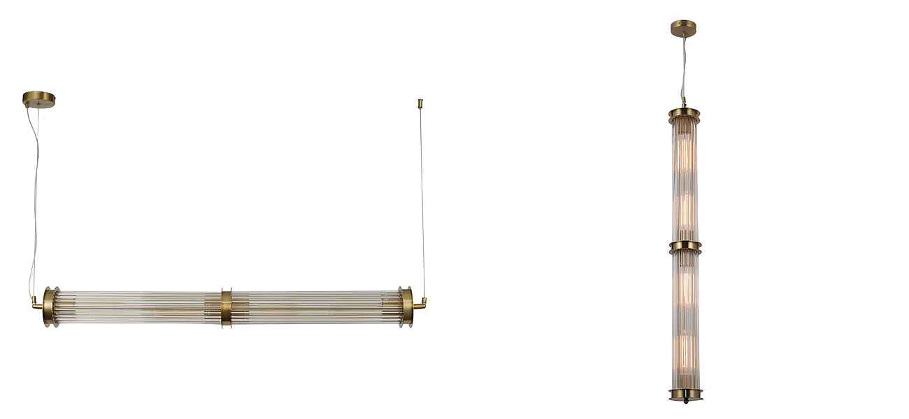 Люстра с рифленым плафоном Glass Tube Brass Люстра с рифленым плафоном Glass Tube Brass - Loft-Concept в Саратове