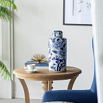 Ваза цилиндрической формы с крышкой и синим цветочным узором на белом фоне Blue & White Ornament варинант исполнения - 7 | Loft Concept в Саратове