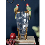 Ваза из прозрачного стекла с бронзовыми ножками и фигурками попугаев Eden Garden porcelain and bronze варинант исполнения - 1 | Loft Concept в Саратове