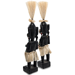 Комплект из 2-х деревянных статуэток Asmat Straw Headdress Statuettes Black Colorful Tattoo варинант исполнения - 2 | Loft Concept в Саратове