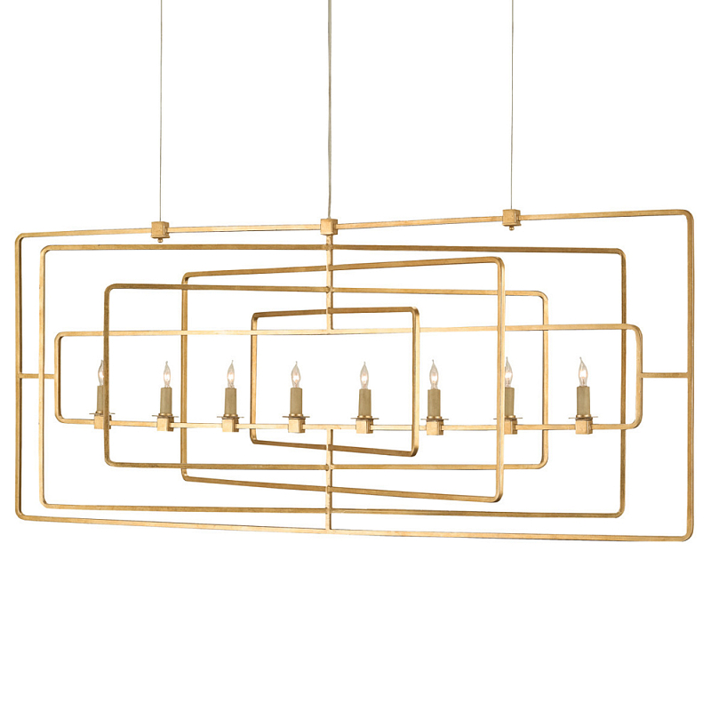 Люстра золотая из пересекающихся прямоугольных элементов Thin Intersecting Rectangles Золотой в Саратове | Loft Concept 