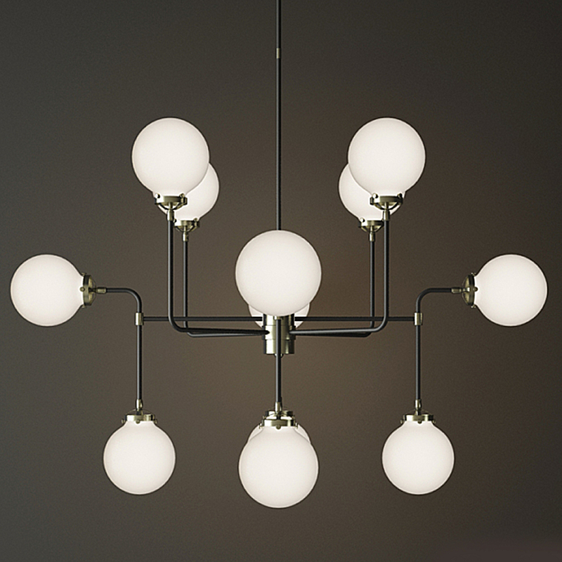 Люстра БИСТРО GLOBE MILK  GLASS SILVER CHANDELIER 12 Черный Серебряный Белый в Саратове | Loft Concept 