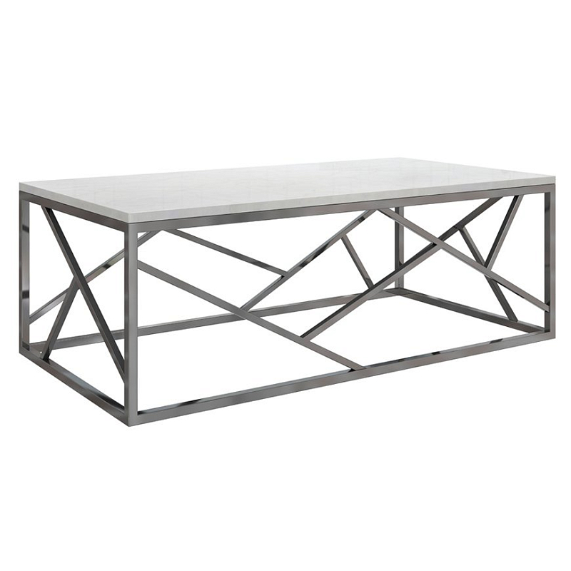 Кофейный стол Serene Furnishing Chrome Marble Top coffee table Белый Хром Кофейный стол Serene Furnishing Chrome Marble Top coffee table Белый Хром в Саратове | Loft Concept