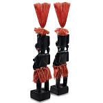 Комплект из 2-х деревянных статуэток Asmat Red Straw Headdress Statuettes варинант исполнения - 2 | Loft Concept в Саратове