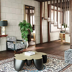 Дизайнерский журнальный стол округлой формы чёрный с золотой столешницей Fufem варинант исполнения - 3 | Loft Concept в Саратове