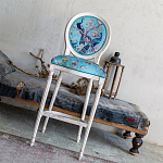 Барный стул из массива бука с изображением птиц и цветов Turquoise Beige Chinoiserie Garden Chair варинант исполнения - 8 | Loft Concept в Саратове