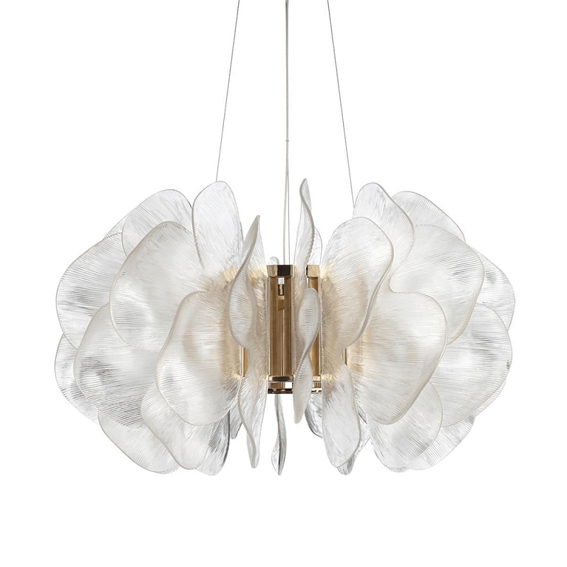 Люстра с декором в виде крупных рельефных лепестков 80 см Ethereal Bloom Латунь Прозрачный в Саратове | Loft Concept 