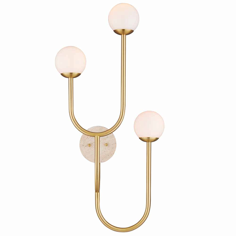 Бра с 3-мя белыми стеклянными плафонами в форме шаров Gooseneck Pelle Chandelier Белый Латунь Бра с 3-мя белыми стеклянными плафонами в форме шаров Gooseneck Pelle Chandelier Белый Латунь в Саратове | Loft Concept