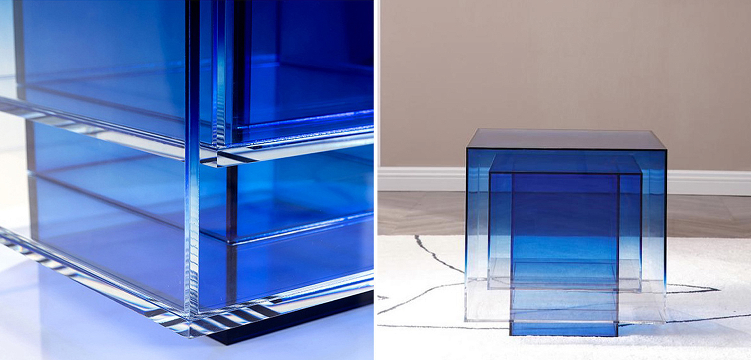 Дизайнерский журнальный стол Glass Square Синий studio BUZAO Дизайнерский журнальный стол Glass Square Синий studio BUZAO - Loft-Concept в Саратове