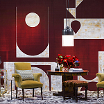 Обои ручная роспись в стиле Арт-деко Assemblage Original colourway on red silk dupion варинант исполнения - 2 | Loft Concept в Саратове