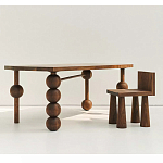 Обеденный стол деревянный с круглыми декоративными элементами на ножках Koko варинант исполнения - 5 | Loft Concept в Саратове