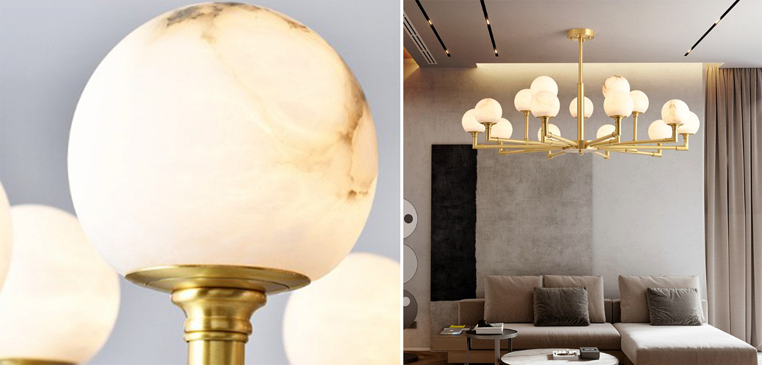 Дизайнерская люстра 15 плафонов из натурального мрамора Marble Plafond Chandelier Дизайнерская люстра 15 плафонов из натурального мрамора Marble Plafond Chandelier - Loft-Concept в Саратове
