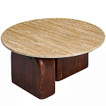 Кофейный столик с круглой столешницей на 2-х массивных деревянных ножках Tandem Travertine and Wood варинант исполнения - 2 | Loft Concept в Саратове