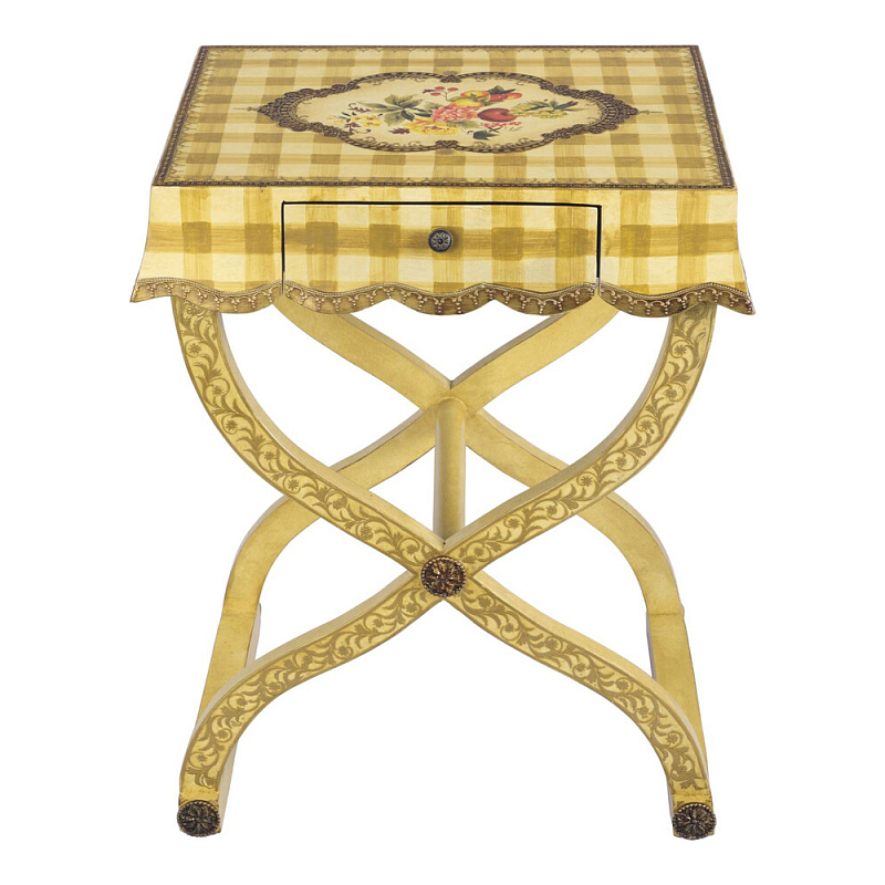 Приставной столик с ящиком в стиле ретро Vintage Rustic Tablecloth Желтый Мульти в Саратове | Loft Concept 
