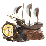 Часы настольные в виде парусника из натурального камня Обсидиан Sailboat Stone Clock варинант исполнения - 1 | Loft Concept в Саратове