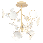 Потолочный светильник с золотыми ветвями и белыми лепестками на круглом рельефном основании Wintery flovers варинант исполнения - 1 | Loft Concept в Саратове