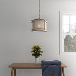 Подвесной светильник в виде барабана с тканевым абажуром и металлическим каркасом Warm Glow варинант исполнения - 4 | Loft Concept в Саратове