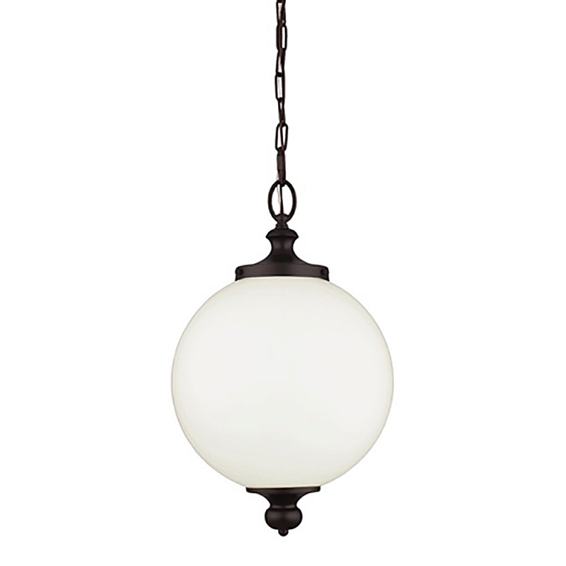 Подвесной светильник с белым стеклянным плафоном в форме шара на цепи Feiss Бронза Никель Белый Бежевый в Саратове | Loft Concept 