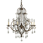 Люстра бронзового цвета с 6-ю лампами и подвесками из оптического стекла в классическом стиле Feiss варинант исполнения - 1 | Loft Concept в Саратове