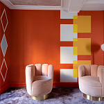 Обои ручная роспись Chez Nina by India Mahdavi Lantana colourway on Arancio dyed silk варинант исполнения - 2 | Loft Concept в Саратове