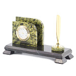 Настольный письменный набор из змеевика с визитницей с часами и ручкой Successful Leader варинант исполнения - 2 | Loft Concept в Саратове