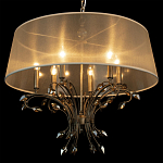 Люстра подвесная круглая с тканевым полупрозрачным абажуром и подвесками 6 ламп Gilded Elegance варинант исполнения - 5 | Loft Concept в Саратове