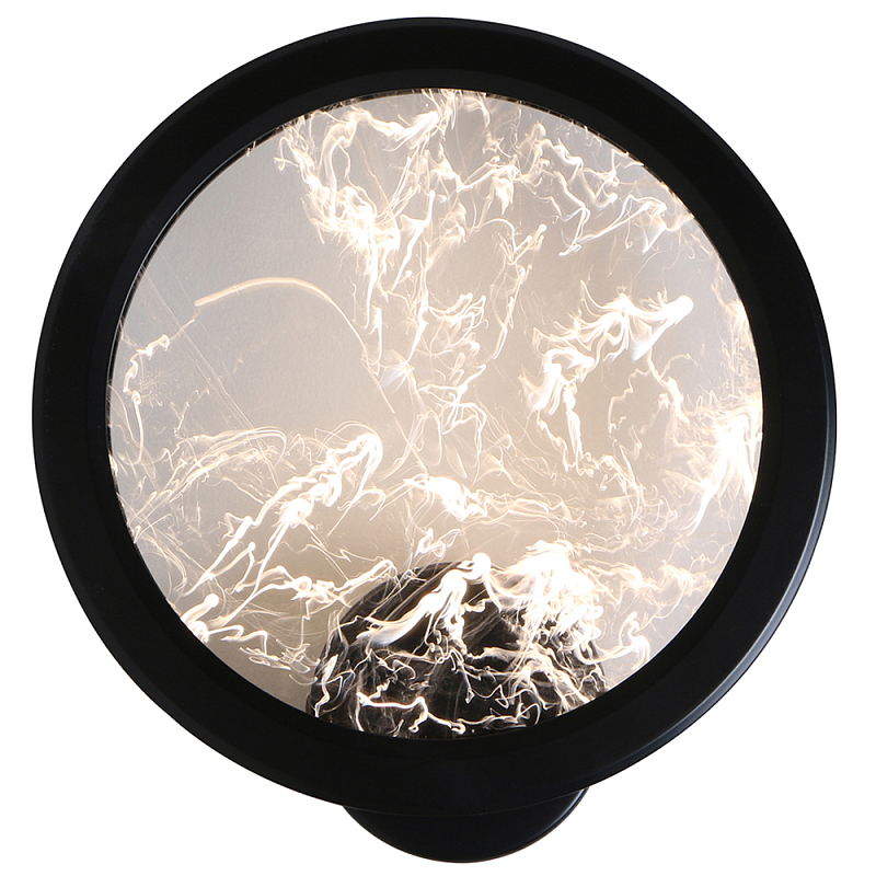 Светодиодное бра круглой формы с металлической рамой черного цвета Marble Glow Черный Белый в Саратове | Loft Concept 