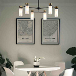 Люстра потолочная с 6-ю цилиндрическими плафонами из стекла и черным каркасом Noir Poise варинант исполнения - 3 | Loft Concept в Саратове