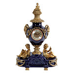 Часы настольные из темно-синего фарфора с бронзовыми фигурками и декоративными элементами Eden Garden варинант исполнения - 1 | Loft Concept в Саратове