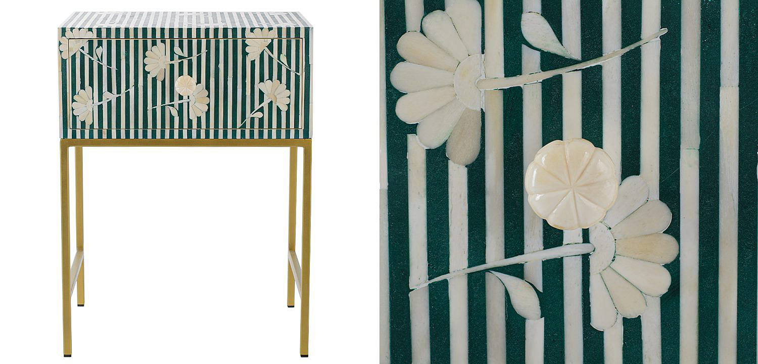 Тумбочка Green Flower Indian Bone Inlay nightstand Тумбочка Green Flower Indian Bone Inlay nightstand - Loft-Concept в Саратове