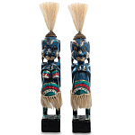 Комплект из 2-х деревянных статуэток Asmat Straw Headdress Statuettes Blue Colorful Tattoo варинант исполнения - 4 | Loft Concept в Саратове