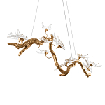 Люстра подвесная линейная с прозрачными стеклянными птичками на ветвях Serip Voa варинант исполнения - 8 | Loft Concept в Саратове