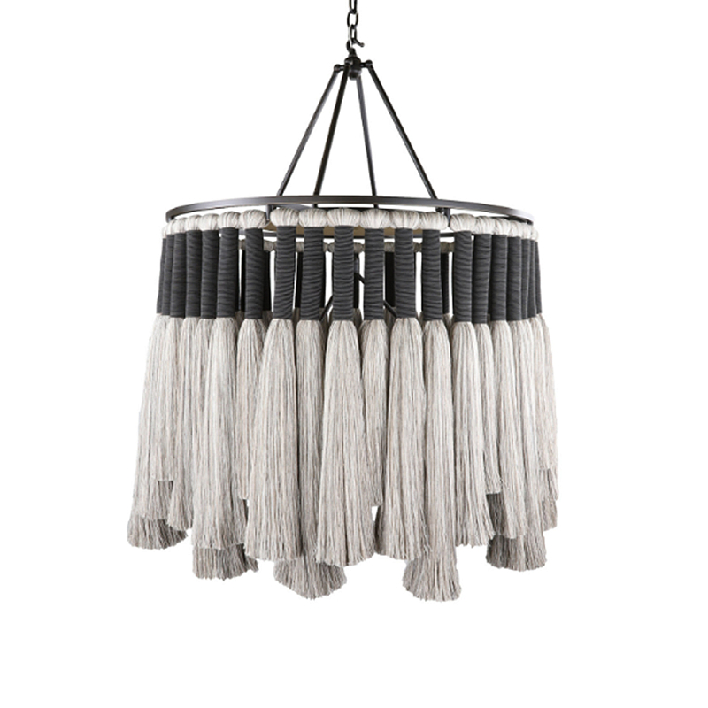 Люстра круглая плетеная с кисточками Boho Tassel Chandelier Серый Люстра круглая плетеная с кисточками Boho Tassel Chandelier Серый в Саратове | Loft Concept