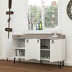 Комод белый с 4-мя дверцами и бежевой столешницей на металлических ножках DEA CONSOLE TABLE LIGHT MOCHA WHITE варинант исполнения - 2 | Loft Concept в Саратове