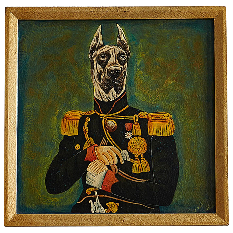 Картина в квадратной раме Chinoiserie Great Dane Dog Portrait Зеленый Золотой Мульти в Саратове | Loft Concept 