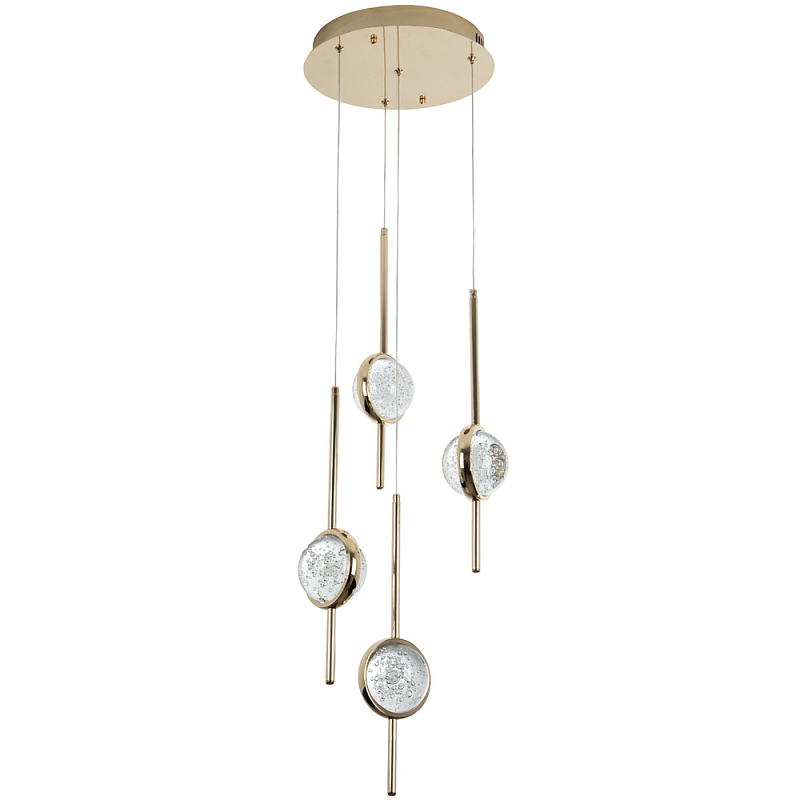 Люстра с 4-мя плафонами из хрустального шара Crystal Bubbles Gold Hanging Lamp Золотой Прозрачный Люстра с 4-мя плафонами из хрустального шара Crystal Bubbles Gold Hanging Lamp Золотой Прозрачный в Саратове | Loft Concept