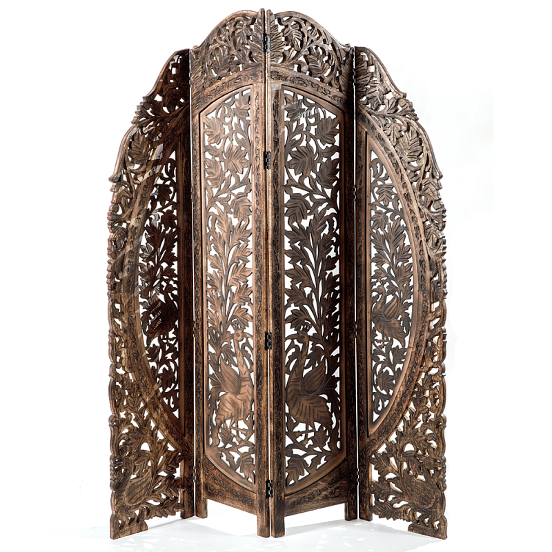Ширма с  орнаментом ручная резьба Indian Antique Furniture Коричневый в Саратове | Loft Concept 