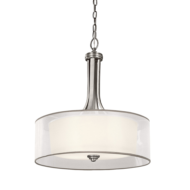 Люстра подвесная с двойным круглым плафоном из органзы и матового стекла Kichler Белый Бежевый Олово Бронза в Саратове | Loft Concept 