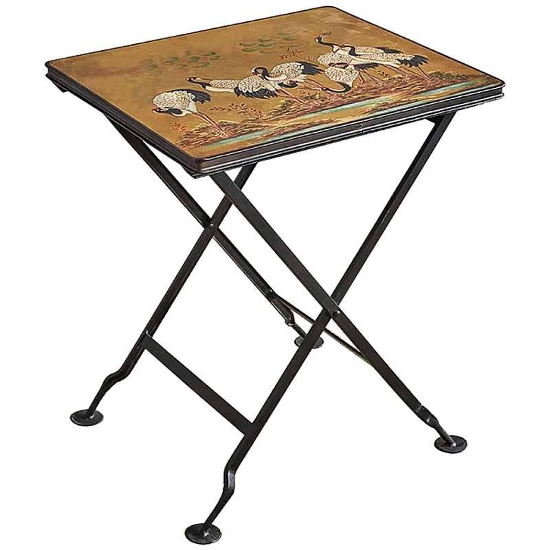Приставной столик складной Chinoiserie Cranes Side Table Золотой Черный Мульти Приставной столик складной Chinoiserie Cranes Side Table Золотой Черный Мульти в Саратове | Loft Concept
