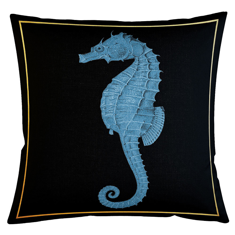 Декоративная подушка Blue Seahorse Бежевый Черный Морская синь Декоративная подушка Blue Seahorse Бежевый Черный Морская синь в Саратове | Loft Concept
