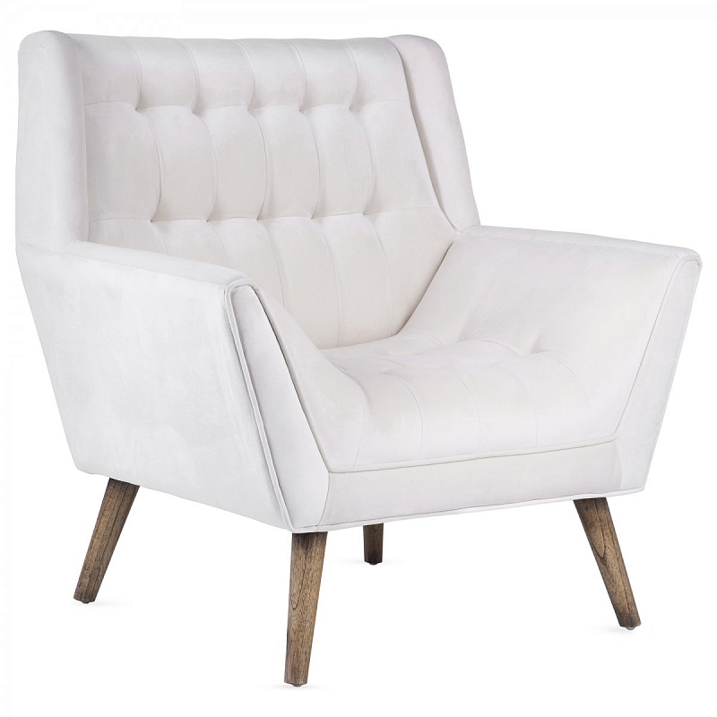 Кресло Danish Modern Armchair Tufted Accent белый велюр ivory ( слоновая кость ) в Саратове | Loft Concept 
