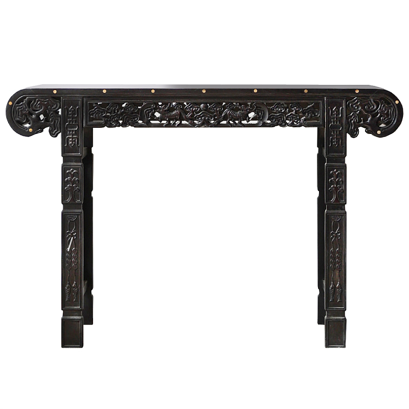 Черная резная консоль в Китайском стиле из массива Black Dragon Console Черный Золотой Черная резная консоль в Китайском стиле из массива Black Dragon Console Черный Золотой в Саратове | Loft Concept
