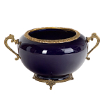 Чаша темно-синяя фарфоровая с бронзовыми ручками и ажурным ободком Eden Garden варинант исполнения - 1 | Loft Concept в Саратове