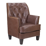 Кресло из натуральной кожи c мягкими подлокотниками на 4-х деревянных ножках из массива бука Joseph Armchair brown варинант исполнения - 1 | Loft Concept в Саратове