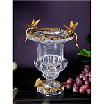 Ваза из прозрачного стекла на бронзовой подставке с ободком и ручками в виде стрекоз Eden Garden варинант исполнения - 2 | Loft Concept в Саратове